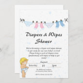 Invitation Bébé amusant couche et lave-linge Douche Invitatio (Devant / Derrière)