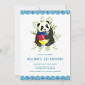 Invitation Bébé amusant Panda Jouer Ball Joyeux 1er anniversa (Devant)