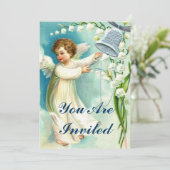 Invitation Bébé Ange Avec Cloche Bleue (Debout devant)