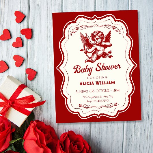 Invitation Bébé ange cupidon rouge showering