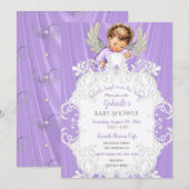 Invitation Bébé ange lavande peau claire ton lumière (Devant / Derrière)