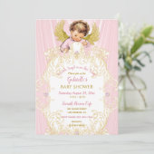 Invitation Bébé Ange Rose Or Fille (Debout devant)