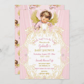 Invitation Bébé Ange Rose Or Fille (Devant / Derrière)