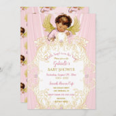 Invitation Bébé Ange Rose Or Fille Ethnique (Devant / Derrière)