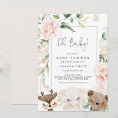 Invitation Bébé Animal Fleurs rousses Bébé Fille Rose Douche (Devant / Derrière)