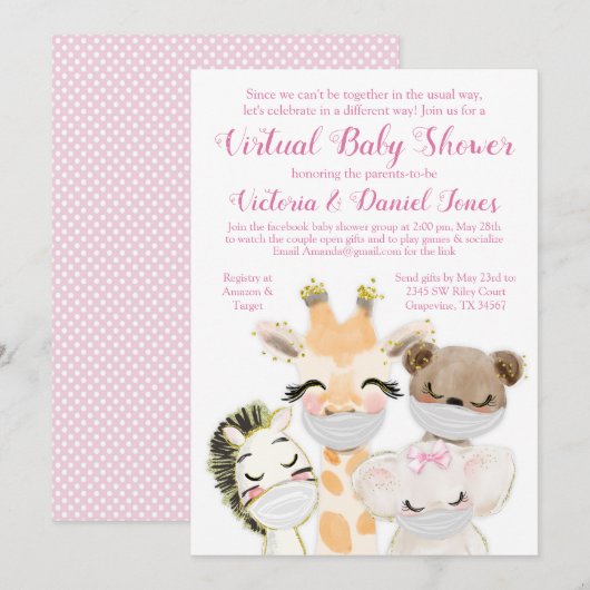 Invitation Bébé Animaux avec Masques Conduire par Baby shower (Devant / Derrière)
