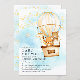 Invitation Bébé Animaux Hot Air Balloon Baby shower à tour