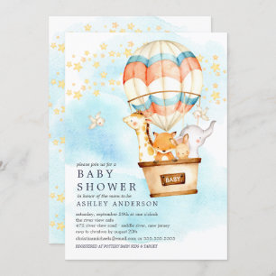 Invitation Bébé Animaux Hot Air Balloon Baby shower à tour