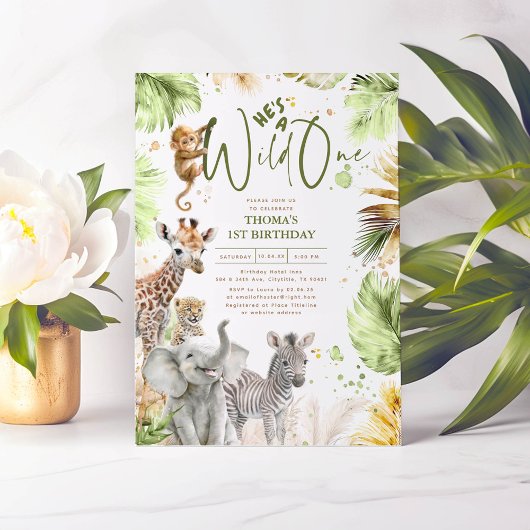 Invitation Bébé Animaux Jungle Safari Sauvage Un 1er annivers