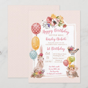 Invitation Bébé Animaux Petite Fille Pois Fête d'anniversaire