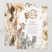 Invitation Bébé Animaux Sauvage Jungle Safari Mignonne Amusan (Devant / Derrière)
