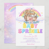 Invitation Bébé Arc de Noé Sprinkle Glitter Arc-en-ciel (Devant / Derrière)