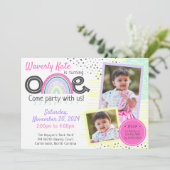 Invitation Bébé Arc-en-ciel 1er Anniversaire Kawaii Dessins 2 (Debout devant)