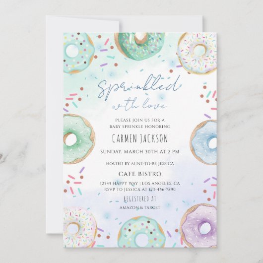 Invitation Bébé Arc-en-ciel Gâteau Donut (Devant)