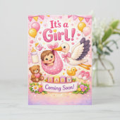 Invitation Bébé arrive – Conception de bébé fille (Debout devant)