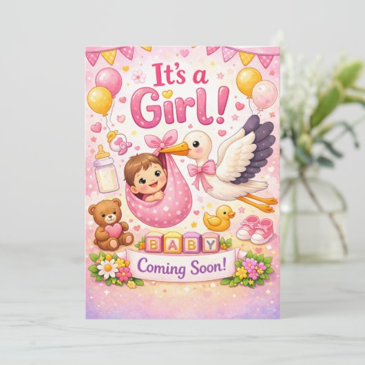 Invitation Bébé arrive – Conception de bébé fille (Debout devant)