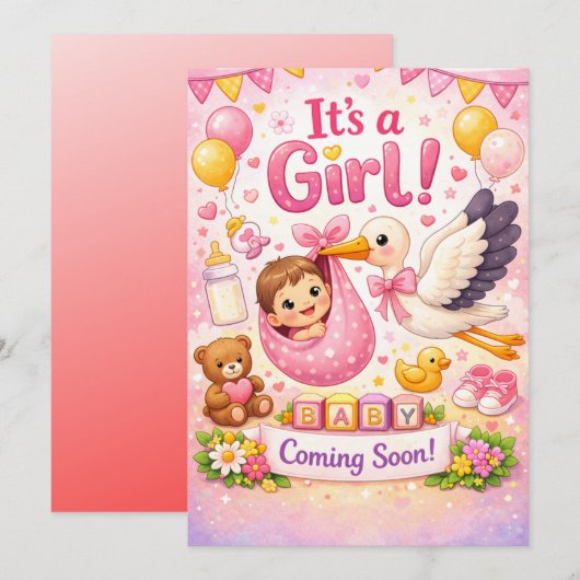 Invitation Bébé arrive – Conception de bébé fille (Devant / Derrière)