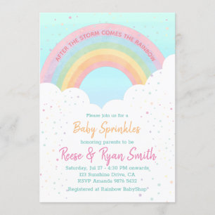 Invitation Bébé arroses Pastel Baby shower arc-en-ciel