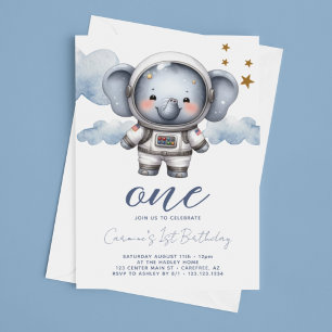 Invitation Bébé astronaute éléphant 1er anniversaire
