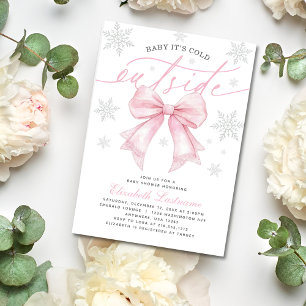 Invitation Bébé au Nœud Rose C'est Froid Dehors Baby Shower d