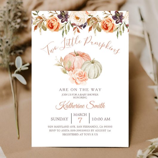Invitation Bébé automne Citrouille Deux Petites Citrouilles S