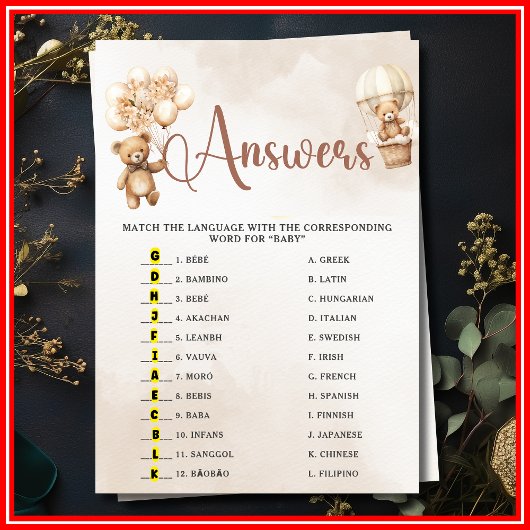 Invitation BÉBÉ AUTOUR DU MONDE Baby shower Jeu mignon ours