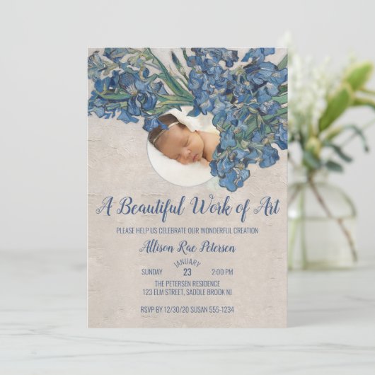 Invitation Bébé avec des irises (Debout devant)