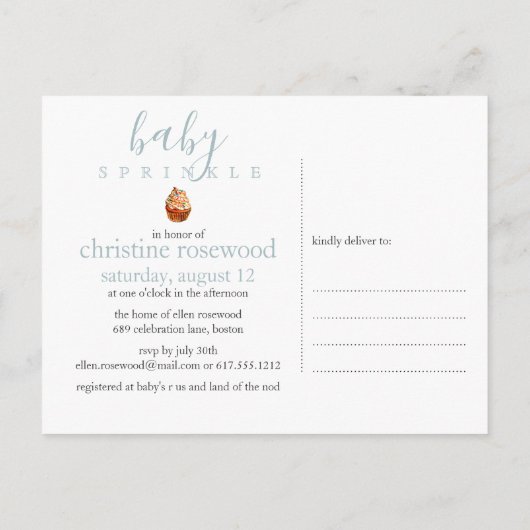 Invitation bébé avec paillettes colorées pour une  (Dos)