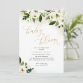 Invitation Bébé baby shower en Fleur Blanc Or Floral (Debout devant)