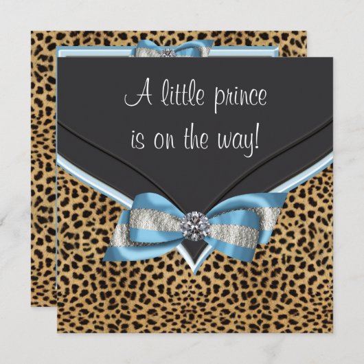 Invitation Bébé Baby shower léopard bleu (Devant / Derrière)