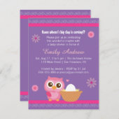 Invitation Bébé, baby shower mignon de hibou (Devant / Derrière)
