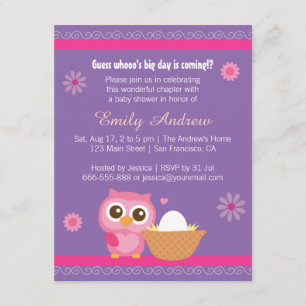 Invitation Bébé, baby shower mignon de hibou