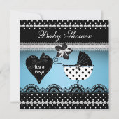 Invitation Bébé Baby shower mignon Garçon bleu Black Spot 2 (Devant)