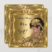 Invitation Bébé Baby shower mignonne fille Leopard Gold Frame (Devant / Derrière)