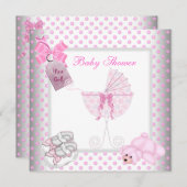 Invitation Bébé Baby shower mignonne Pram de transport rose (Devant / Derrière)