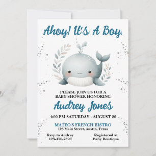Invitation Bébé baleine mignon marin Ahoy Baby Shower