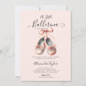 Invitation Bébé Ballerina Chaussures Bow rose Or fille Douche (Devant)