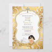 Invitation Bébé Baptême Christening Gold Cross (Devant)
