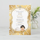Invitation Bébé Baptême Christening Gold Cross (Debout devant)