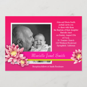 Invitation Bébé Baptême Fuschia Pink Lotus Bloom
