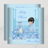 Invitation Bébé Bébé Baby shower mignon Bleu Lit (Devant / Derrière)