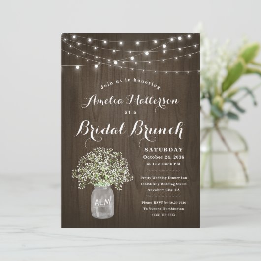 Invitation Bébé Bébé Bébé Mason Jar Douche de Brunch Rustique (Debout devant)