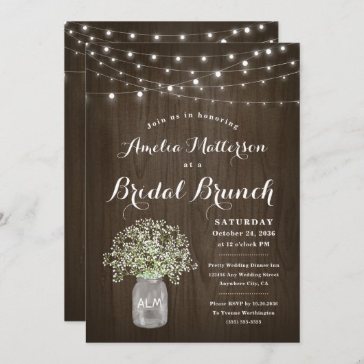 Invitation Bébé Bébé Bébé Mason Jar Douche de Brunch Rustique (Devant / Derrière)