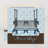 Invitation Bébé Bébé Bleu Brown Damas bébé Garçon Douche (Devant / Derrière)