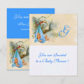 INVITATION BÉBÉ BÉBÉ BLEUE DOUCHE MONOGRAMME BLANC (Devant / Derrière)