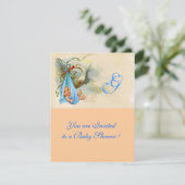 Invitation BÉBÉ BÉBÉ EN STORK BLEUE MONOGRAMME DE DOUCHE rose (Debout devant)