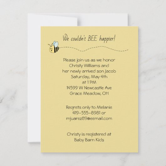 Invitation Bébé Bee Boy Douche (Dos)