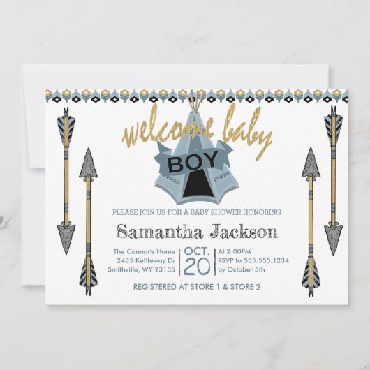 Invitation Bébé bienvenu - Teepee et flèches (Devant)