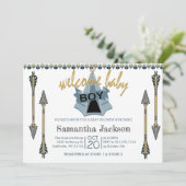 Invitation Bébé bienvenu - Teepee et flèches (Debout devant)