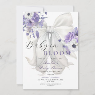 Invitation Bébé blanc en fleur Baby shower floral violet